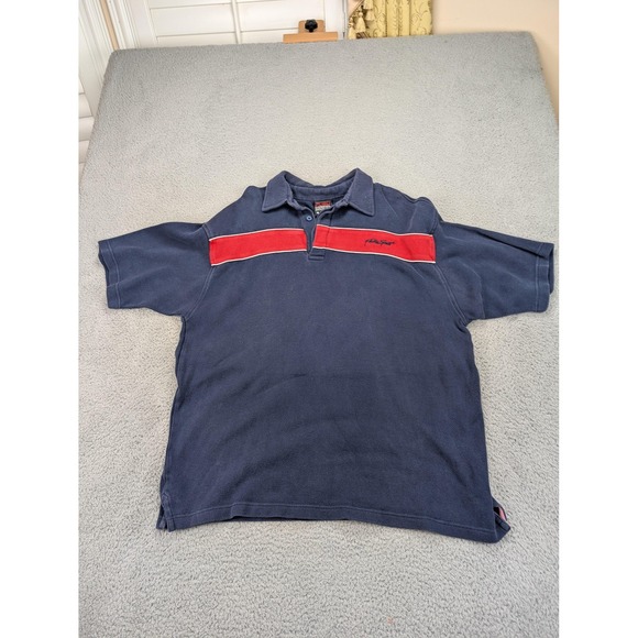 Fubu Polo Shirt Mens XL Blue Red Stripe Short Sleeve Streetwear Hip Hop Cotton - Picture 1 of 11